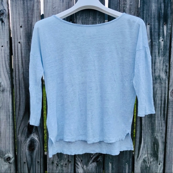 Lou & Grey Shirt Linen 3/4 Sleeve Blue Small - Picture 8 of 8